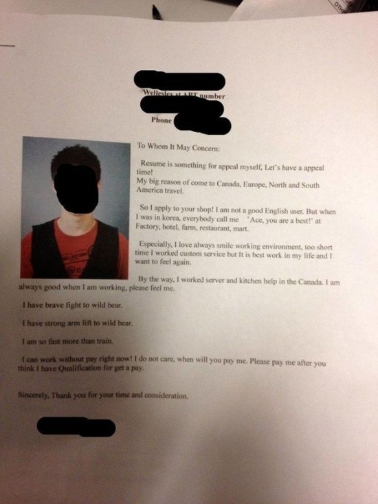 resume cover letter humor