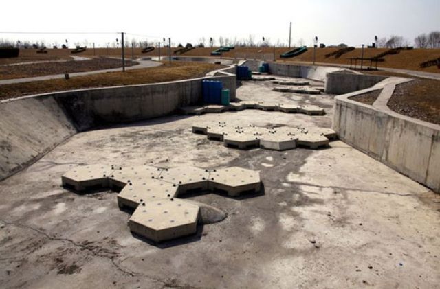 The deserted and unmaintained former venue for the kayaking competition of the 2008 Beijing Olympic Games, can be seen on the outskirts of Beijing