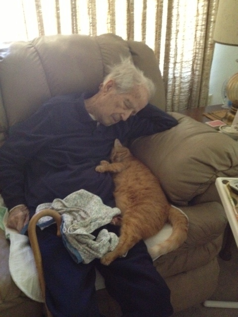 Cat and 100 year old grandpa