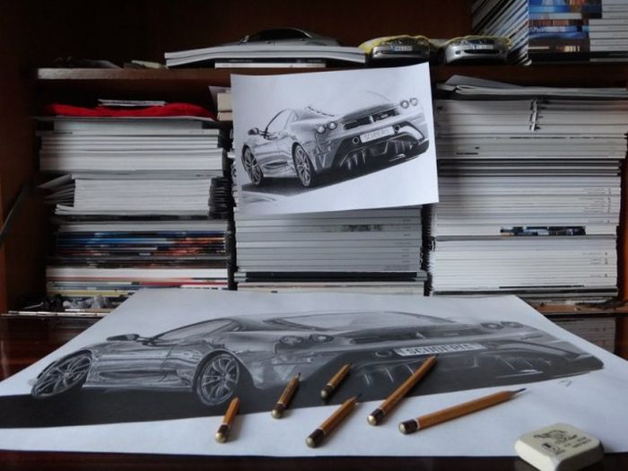 Beautiful pencil drawings of different vehicles 022