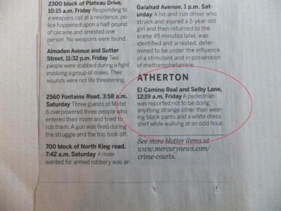 The police blotter of Atherton 007