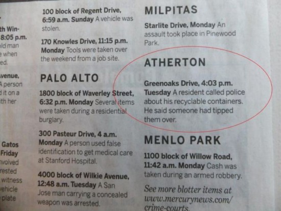 The police blotter of Atherton 011