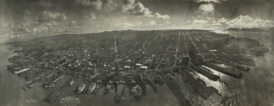 An aerial panoramas of SF from the early 1900s. Taken by attaching a camera to a kite