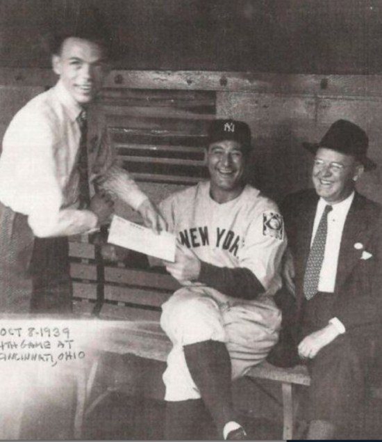 Frank Sinatra asking Lou Gehrig for an autograph in 1939