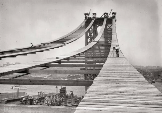 Manhattan Bridge under contraction in 1908