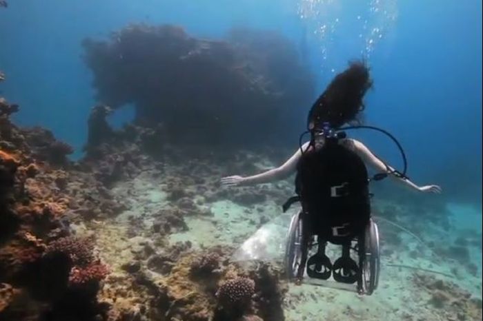 British artist Sue Austin scuba diving while sitting in a wheelchair 009