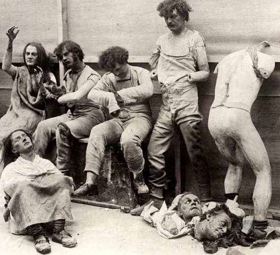 Melted and damaged mannequins after a fire at Madam Tussaud’s Wax Museum in London, 1930