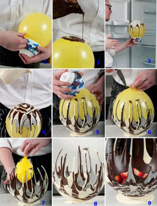 Carefully use a balloon and melted chocolate for a fancy, edible bowl