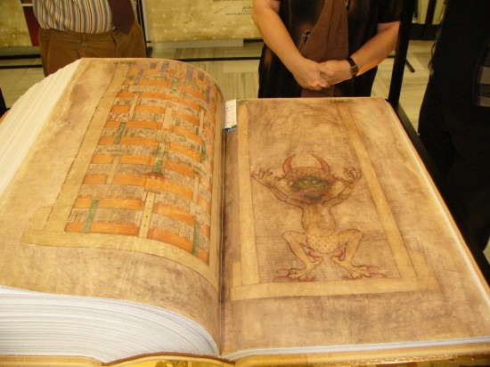 Codex Gigas, so called “Devil’s Bible”. According to the legend, Lucifer himself helped in its creation. (Early 13th century)