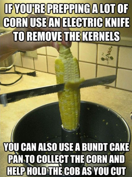 Electric carving knife + bundt cake pan = easy corn on the cob obliteratio
