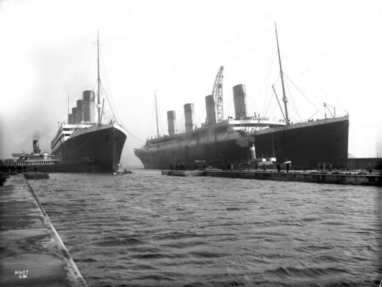 Olympic (left) and Titanic (right) at Belfast on March 6th, 1912