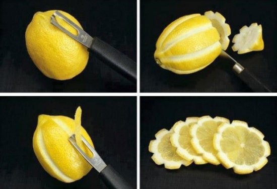 Use a peeler to create pretty lemon flowers