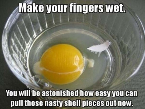 Wet your fingers. Get the shell out