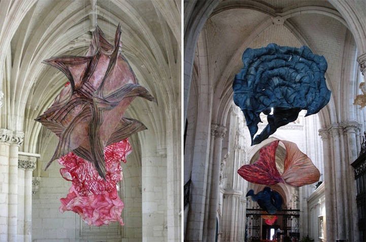 Billowing Ruffles of Colorful Paper Sculptures Float Overhead 013