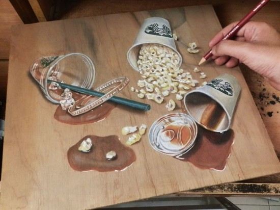 Photo-Realistic Pastel Drawings On Boards Of Wood 008