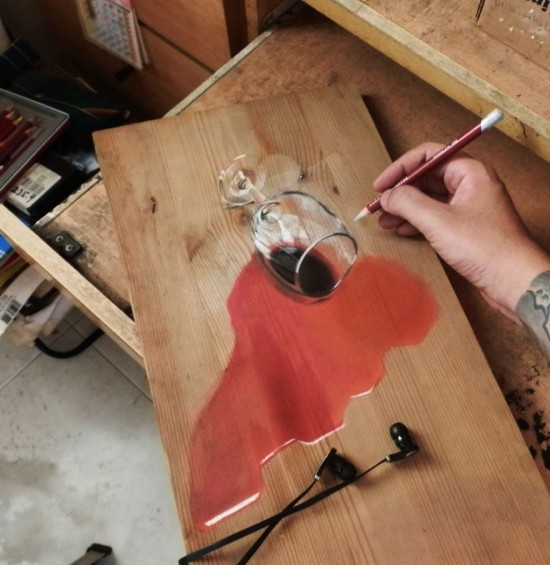 Photo-Realistic Pastel Drawings On Boards Of Wood 012