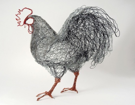 3D wire bird sculptures deliberately made to look like flattened 2D sketches 009