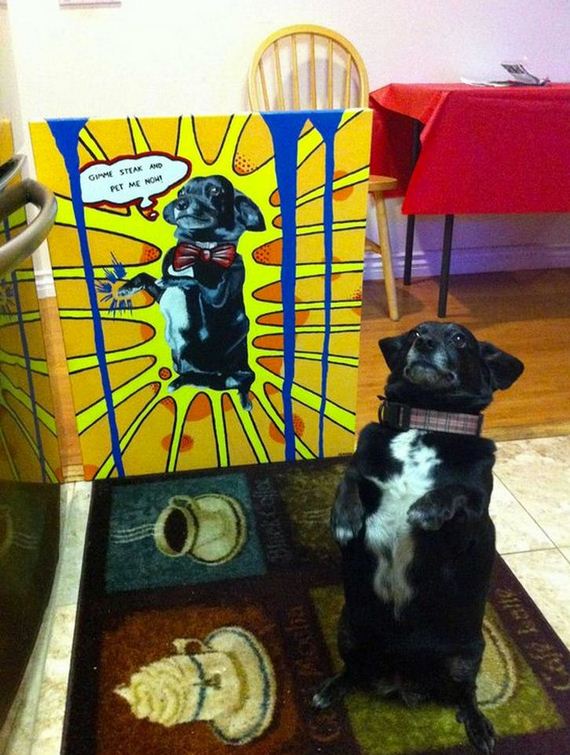 Adorable Animals Posing With Portraits of Themselves 007