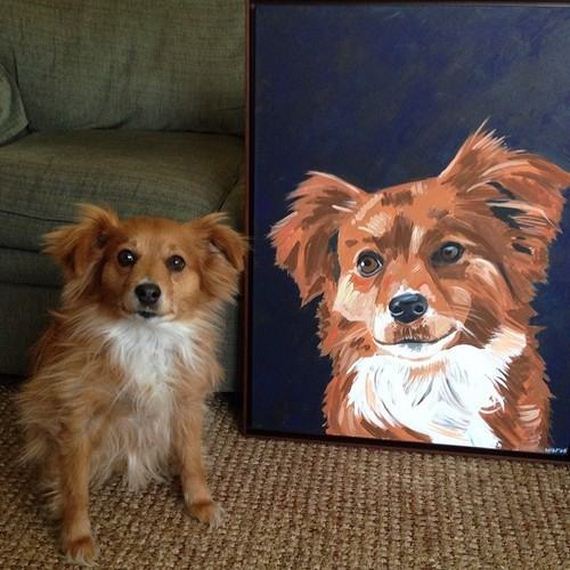 Adorable Animals Posing With Portraits of Themselves 012