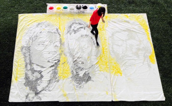 Artist red hong yi paints ronaldo, neymar + messi using a football 006