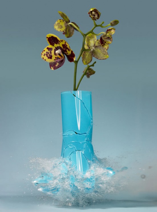 These high-speed photos capture delicate flower vases shattering in mid-air 003