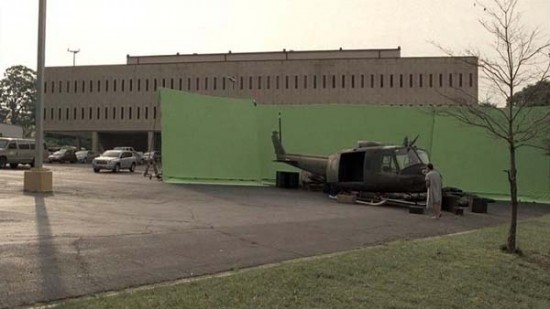 a helicopter body in a parking lot