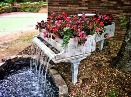 Old Piano Turned Into Outdoor Fountain